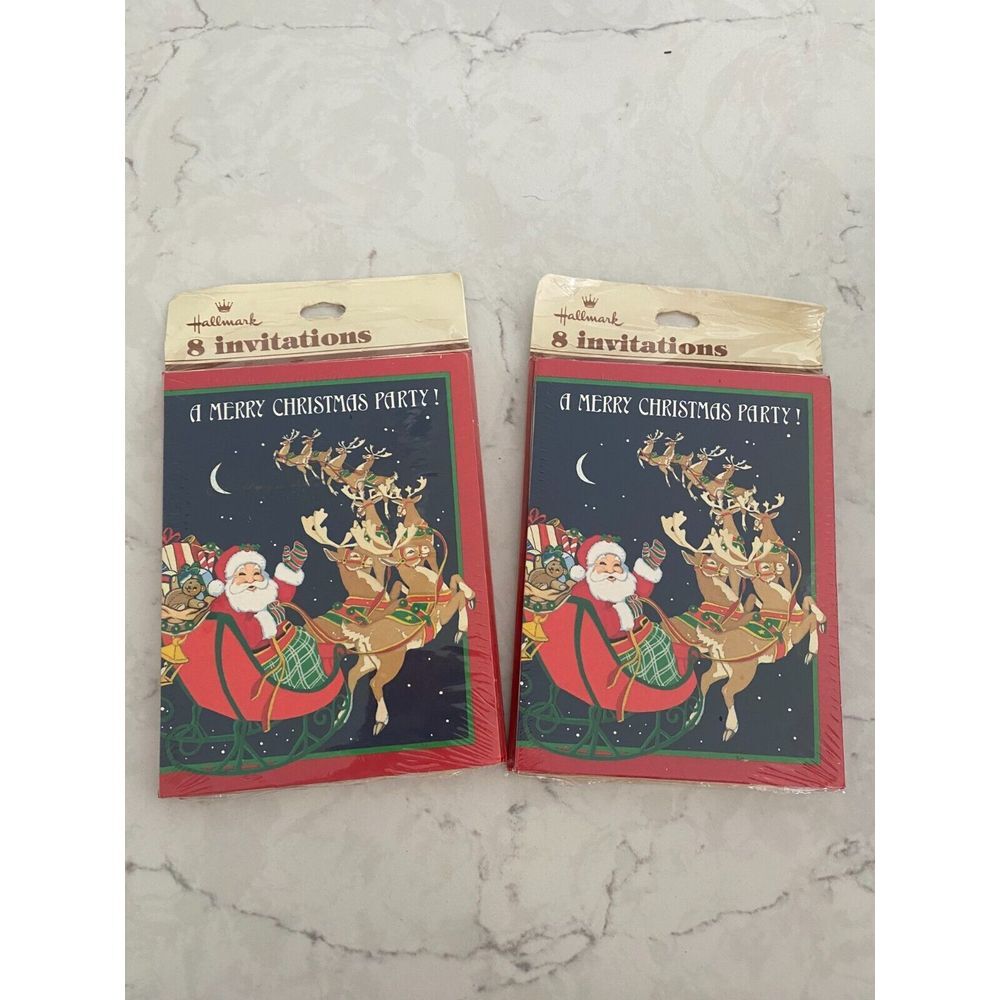 Hallmark‎ Merry Christmas Party Holiday Postcard 8-Invitations - Lot of 2